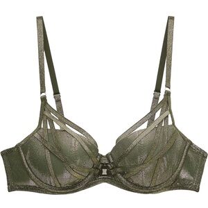 Savage X Fenty Going Platinum Mesh Caged Demi Bra 36DDD Army Green Lingerie